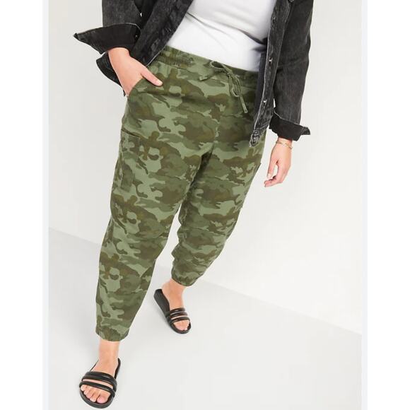 Old Navy Womens Linen Blend Camo Cargo Utility Drawstring Jogger Pants Size XL - Picture 1 of 9